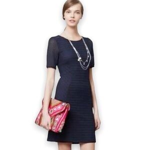 Anthropologie Maeve navy blue short sleeve seersucker dress size small